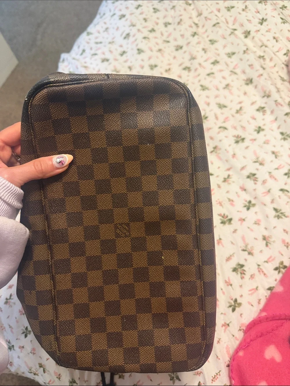 Louis Vuitton Brown Damier Ebene Tote with Red Interior
